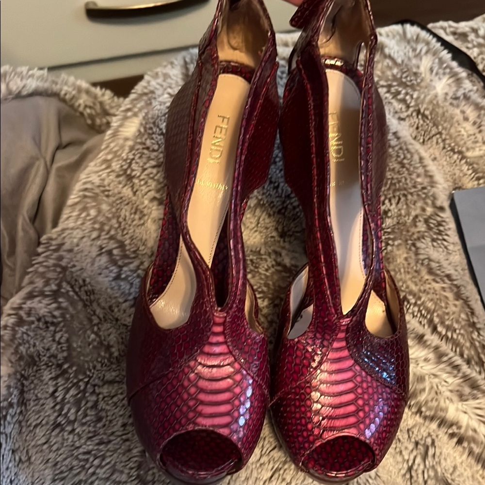Fendi Women's Burgundy Peep-Toe Heels